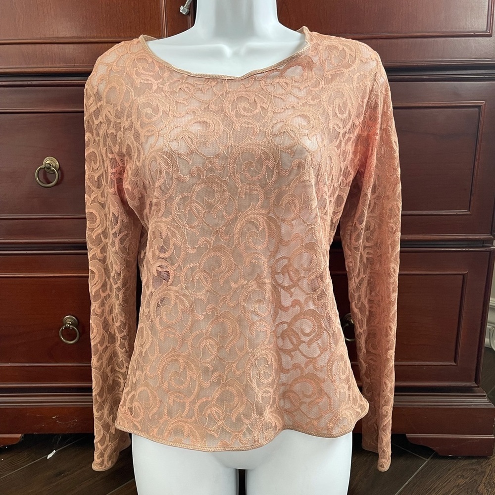 Vintage Natori lace nude long sleeve